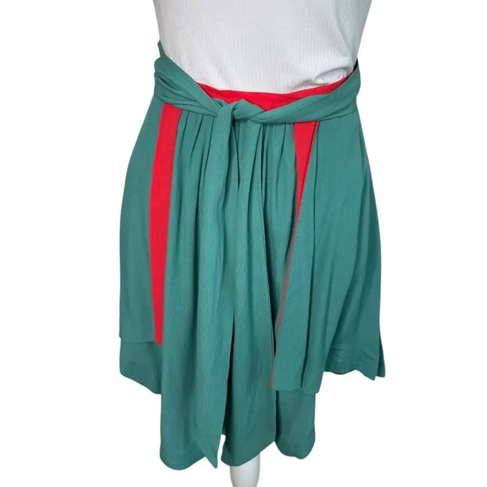 Umgee Colorblock Teal & Coral Asymmetrical Layered Mini Skirt Size Large
